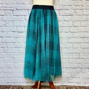 Nenette Tous Les Jours Green Plaid A-Line Midi Skirt